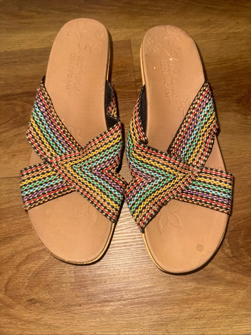 Skechers Beverlee Delighted Rainbow Multi Color Wedge Heel Sandals Womens 9.5